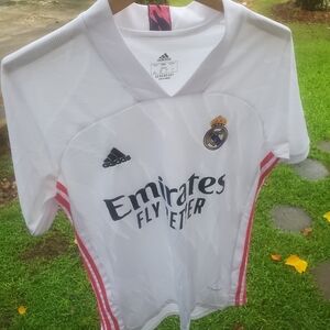 Adidas Areoready Real White And Pink Emirates Fly Better Jersey Size Large